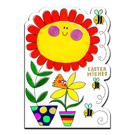 Easter Card - Easter Wishes Flower Pots