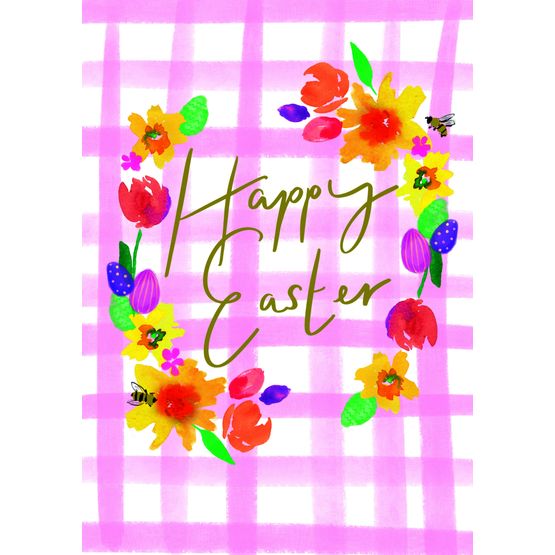 Easter Card - Happy Easter Gingham Floral