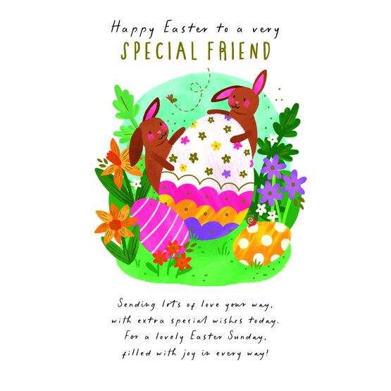 Easter Card - Special Friend Bunnies With Easter Egg