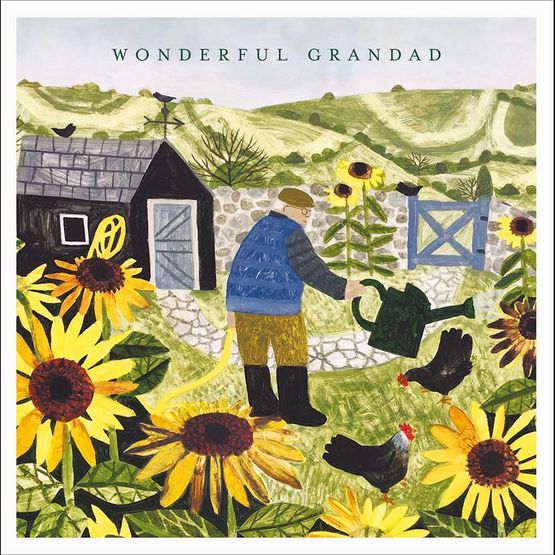 Fathers Day Card - Man Watering Sunflowers