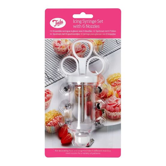 Tala - Cake Decorating - Icing Syringe &amp; Nozzles - 6 Piece Set