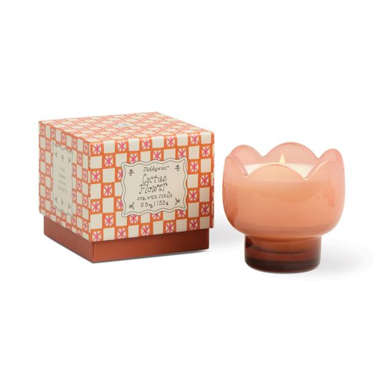 Paddywax - Tulip Pink and Burnt Orange Glass Candle Cactus Flower