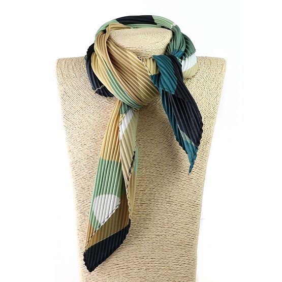 Peace Of Mind - Beige/Green Mix Recycled Poly Pleated Neckerchief