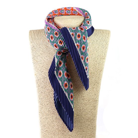 Peace Of Mind - Blue Mix Poppy Print Recycled Poly Pleated Neckerchief