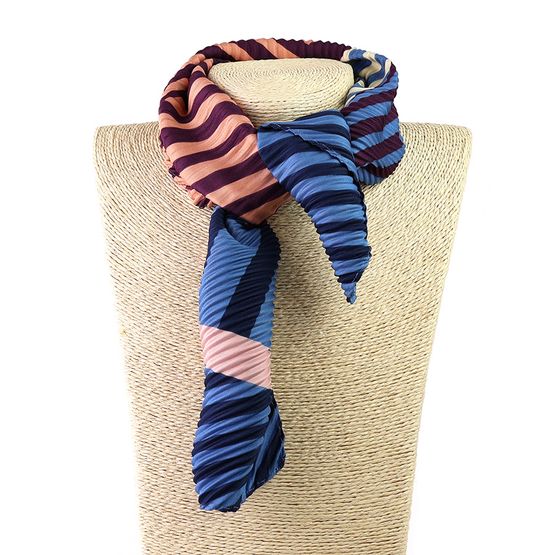 Peace Of Mind - Blue/Burgundy Mix Stripe Recycled Poly Pleated Neckerchief