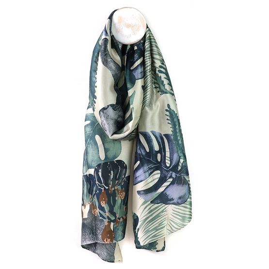 Peace Of Mind - Green Mix Monstera Leaf Print Recycled Poly Silk Feel Scarf
