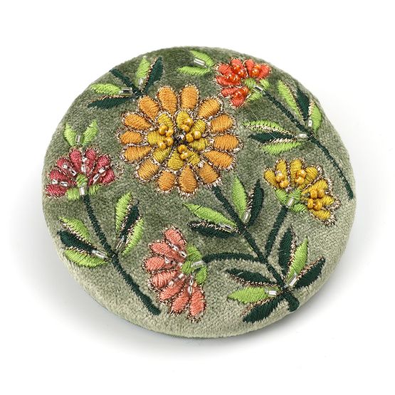 Peace Of Mind - Green Velvet Dahlias Embroidered Compact Pocket Mirror