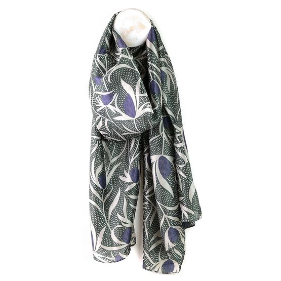 Peace Of Mind - Grey Mix Vine Print Recycled Poly Silk Feel Scarf