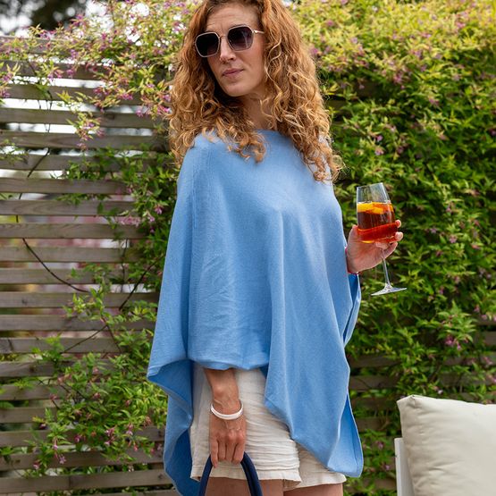Peace Of Mind - Light Blue Recycled Poly/Viscose Blend Fine Knitted Poncho