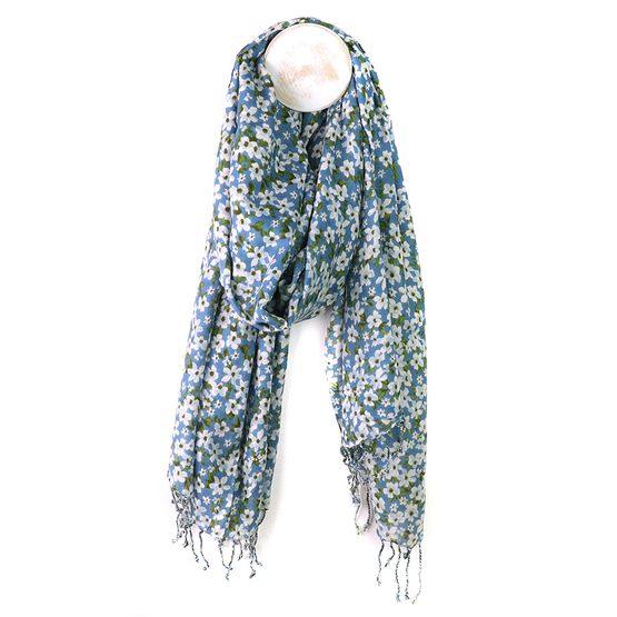 Peace Of Mind - Teal Blue Mix Ditsy Floral Scarf
