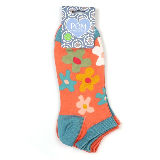 Peace Of Mind - Trainer Socks 2 Pair Pack Turquoise Graphic Flower