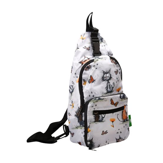 Eco Chic - Lightweight Foldable Crossbody Bag White Whimsy Cats