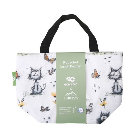 Eco Chic - Lightweight Foldable Lunch Bag White Whimsy Cats