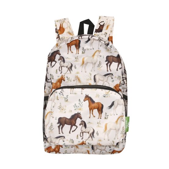 Eco Chic - Lightweight Foldable Mini Backpack Beige Wild Horses