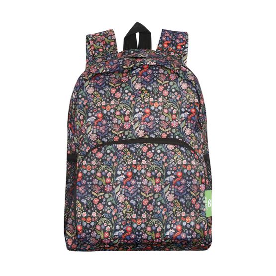 Eco Chic - Lightweight Foldable Mini Backpack Black Ditsy