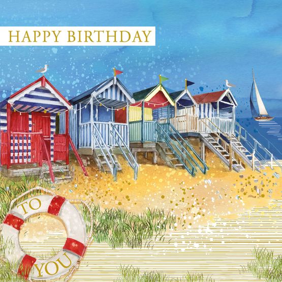 Beach Huts Birthday Card
