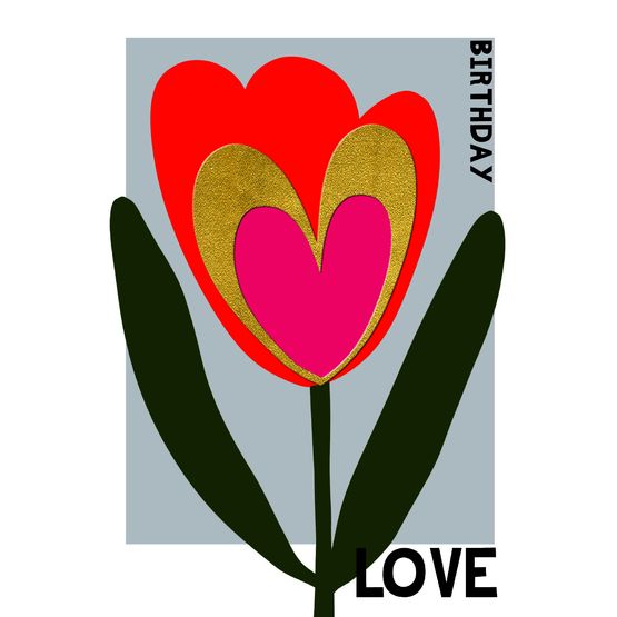 Love Tulip Heart Birthday Card