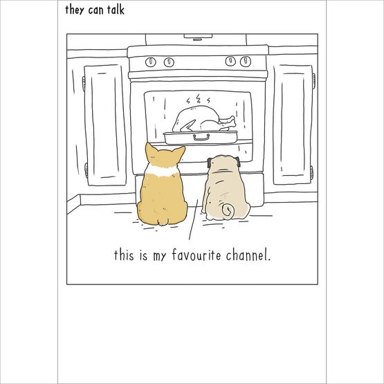 Dogs Watching Chicken Cook In Oven Greetings Card