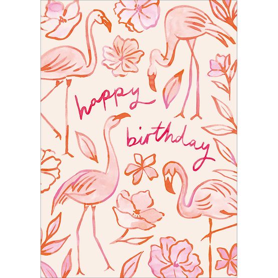 Flamingos and Flowers Greetings Card
