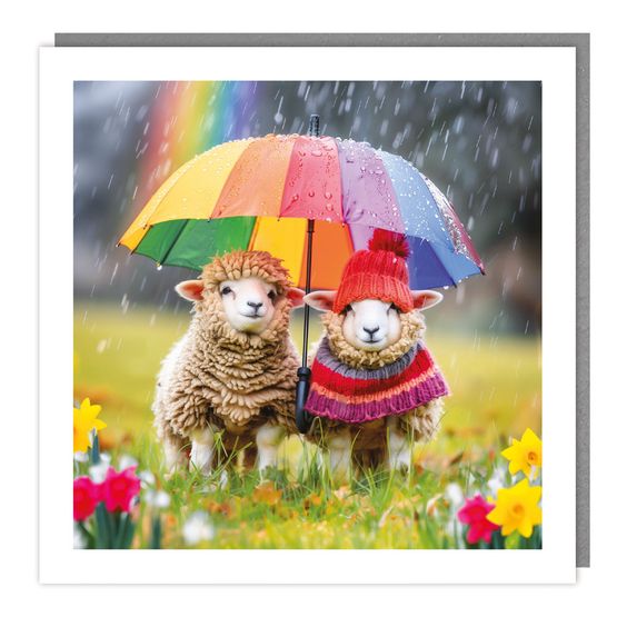 2 Sheep And Umbrella Greetings Card