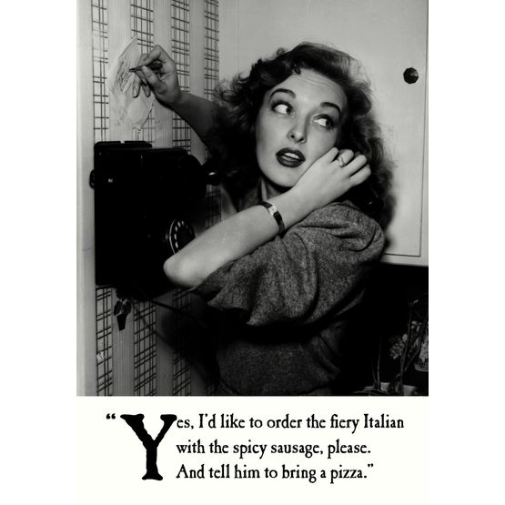 Woman Ordering Pizza Greetings Card