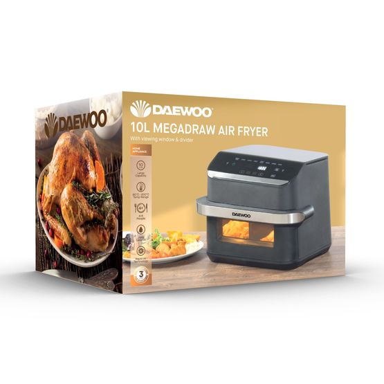 Daewoo - 10L Mega Draw Air Fryer With Window And Divider