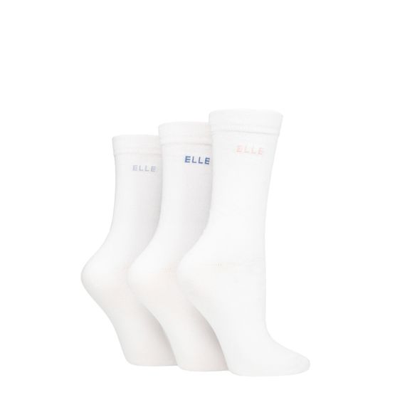 Elle - Plain Cotton Socks White 3 Pair Pack