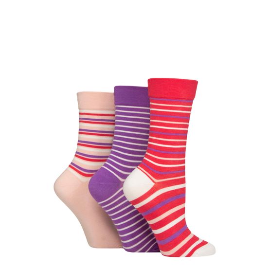Sockshop - Gentle Striped Bamboo Tuscan Rose 3 Pair Pack