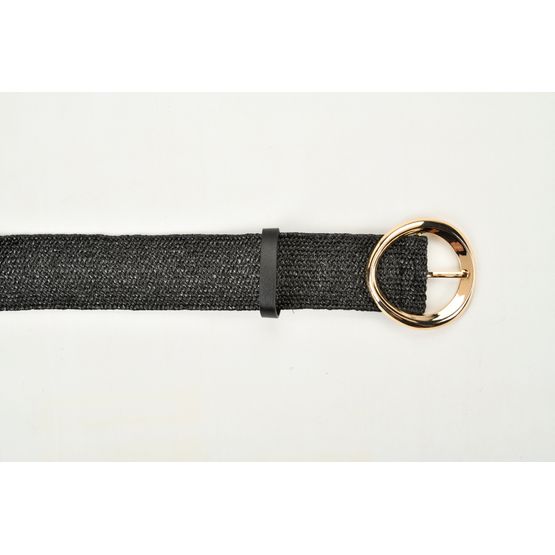 Solis - Rattan Style Stretchy Belt Black with Gold Buckle