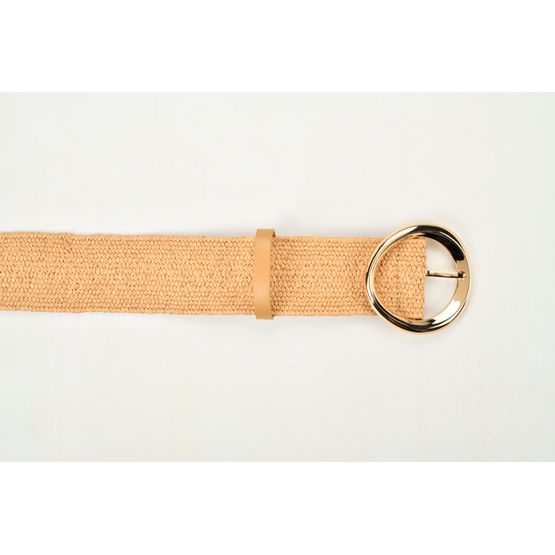 Solis - Rattan Style Stretchy Belt Natural with Gold Buckle