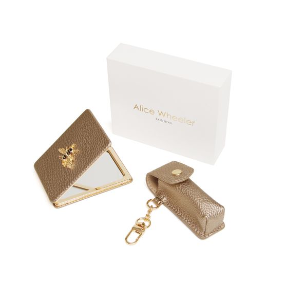 Alice Wheeler London - Bronze Oblong Compact Mirror &amp; Lipstick Holder Gift Set