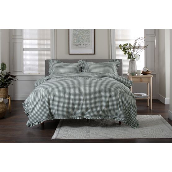The Lyndon Company - Gingham Frilled Duvet Set Sage