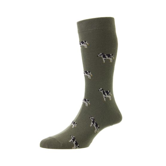 HJ Hall Cow Cotton Rich Socks Olive HJ62