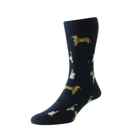 HJ Hall Country Dogs Motif Cotton Socks Navy HJ67