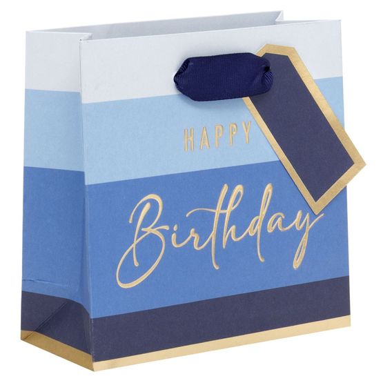 Glick - Happy Birthday Stripe Blue Small Gift Bag