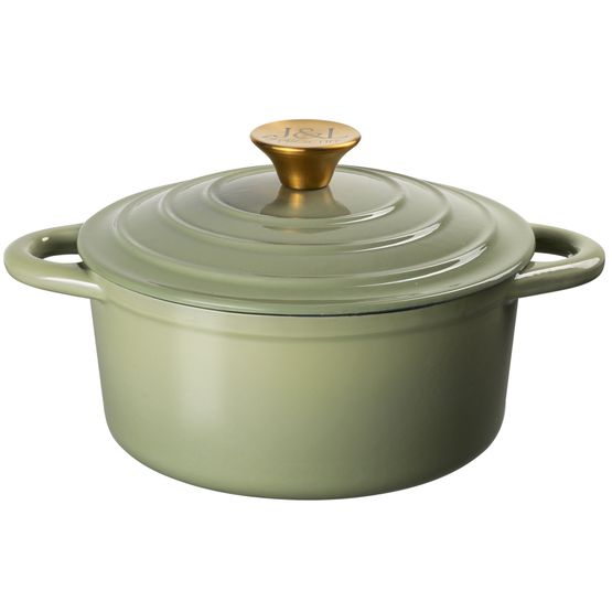 J&amp;L - 21cm Cast Iron Sage Green Round Casserole