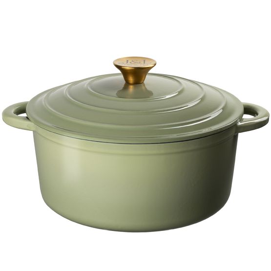 J&amp;L - 26cm Cast Iron Sage Green Round Casserole