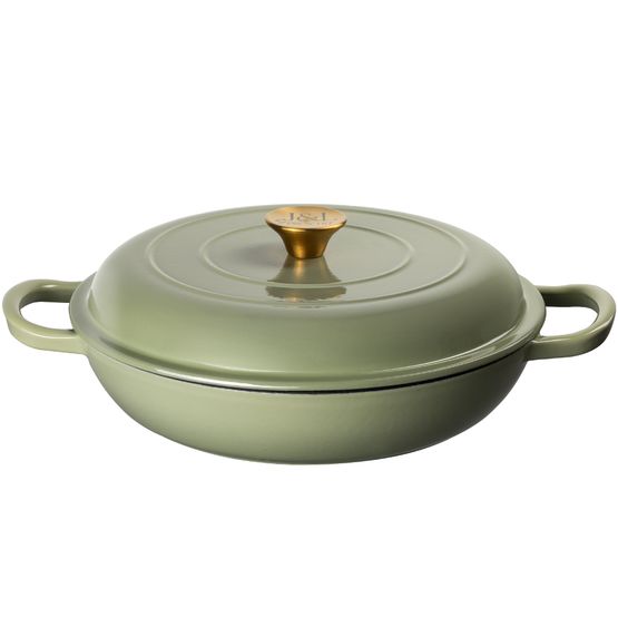 J&amp;L - 30cm Cast Iron Sage Green Shallow Casserole