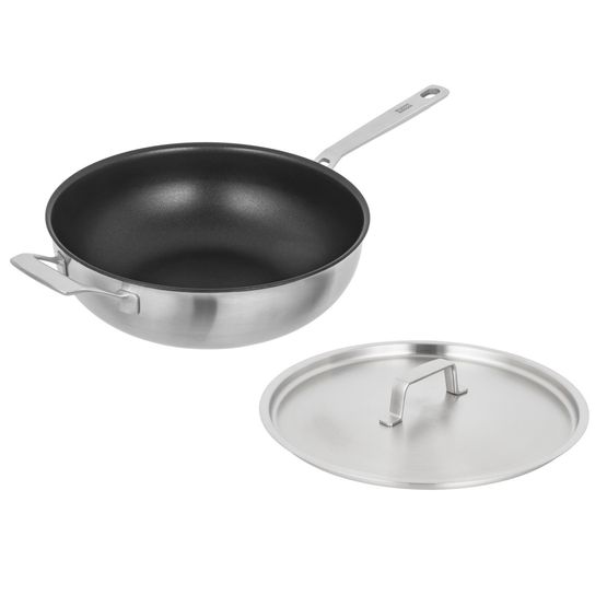 Kuhn Rikon - Culinary Fiveply Wok Pan With Lid &amp; Helper Handles Non-Stick 28cm