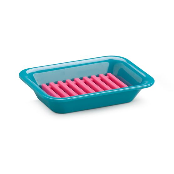 Zeal - Soap Dish Aqua with Neon Pink Silicone Inner