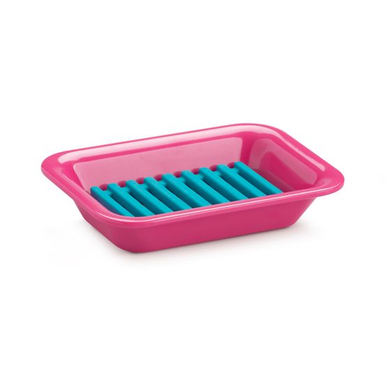 Zeal - Soap Dish Neon Pink with Aqua Silicone Inner