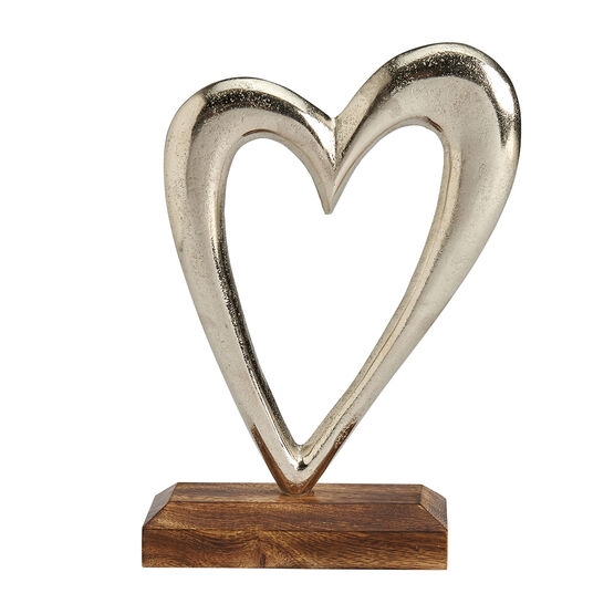Transomnia - Large Silver Metal Heart on Wooden Base