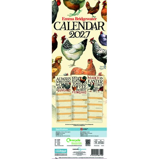Otter House - Emma Bridgewater Chickens &amp; Hens Slim Calendar 2027