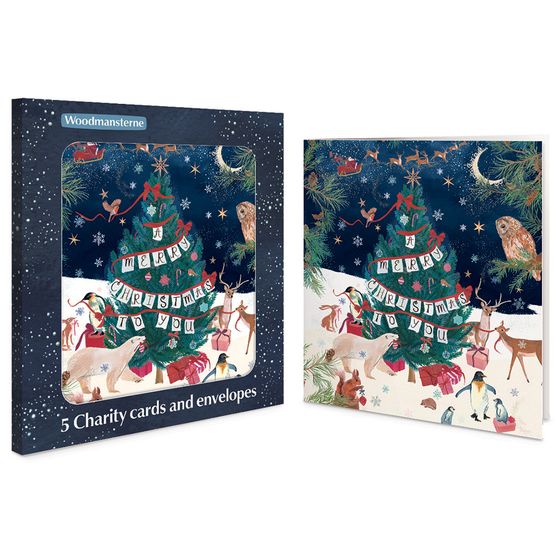 Animals Gathered around a Tree for All of You Charity Pack of Christmas Cards