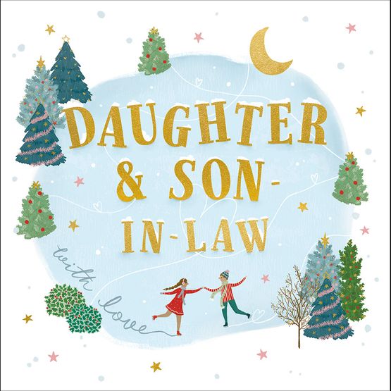 Daughter &amp; Son In-Law Boy and Girl Ice-Skating Christmas Card