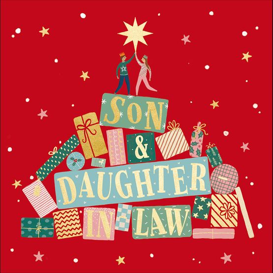 Son &amp; Daughter In-Law Boy and Girl On A Pyramid Christmas Card