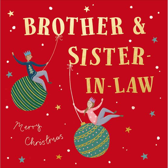 Brother &amp; Sister In-Law Boy and Girl On Baubles Christmas Card