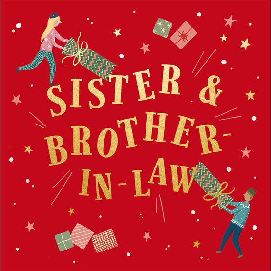 Sister &amp; Brother-In-Law Boy and Girl Pulling A Cracker Christmas Card