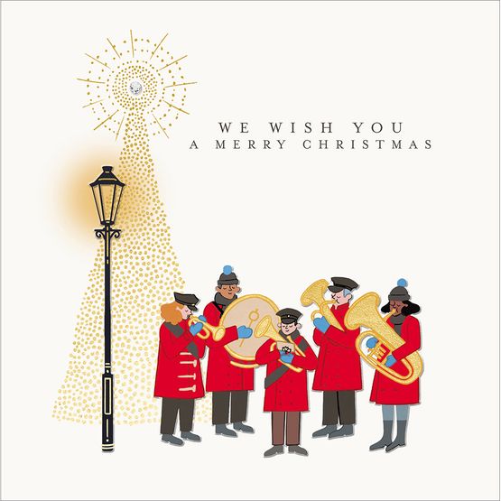 Brass Band By The Tree Christmas Card