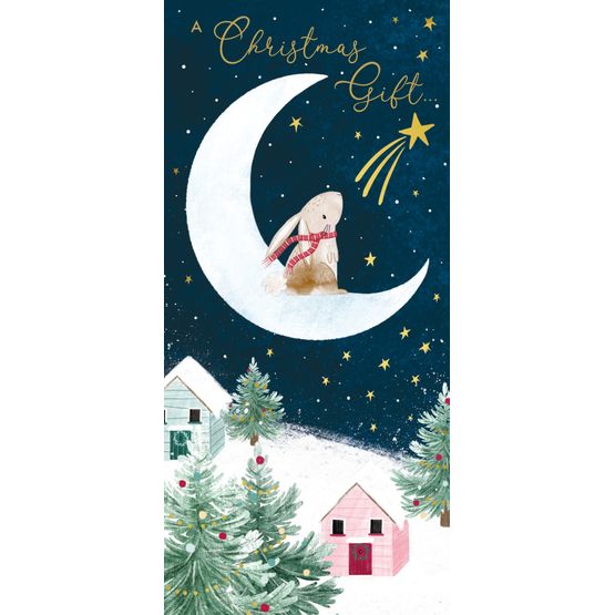 Bunnies Crescent Moon Christmas Card